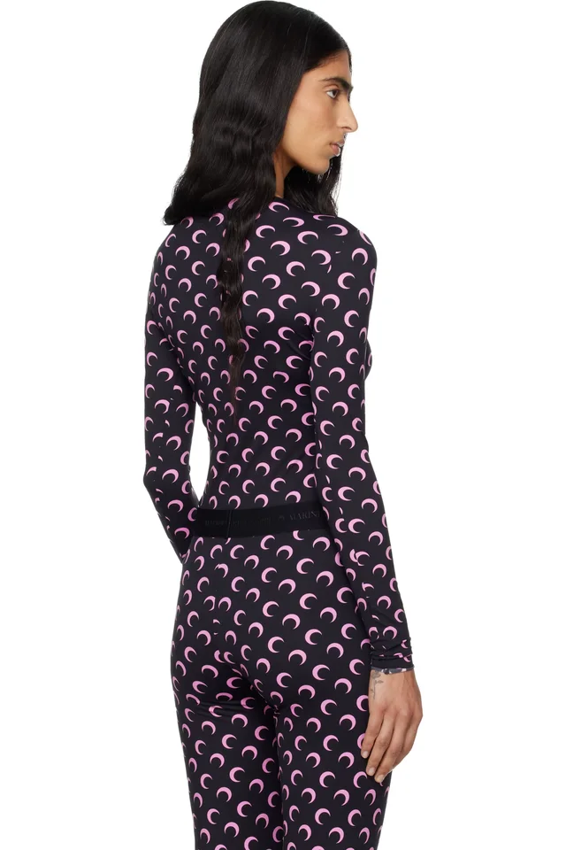 Marine Serre Black Recycled Moon Jersey Long Sleeve T-shirt, photo 3 of 5 from SSENSE