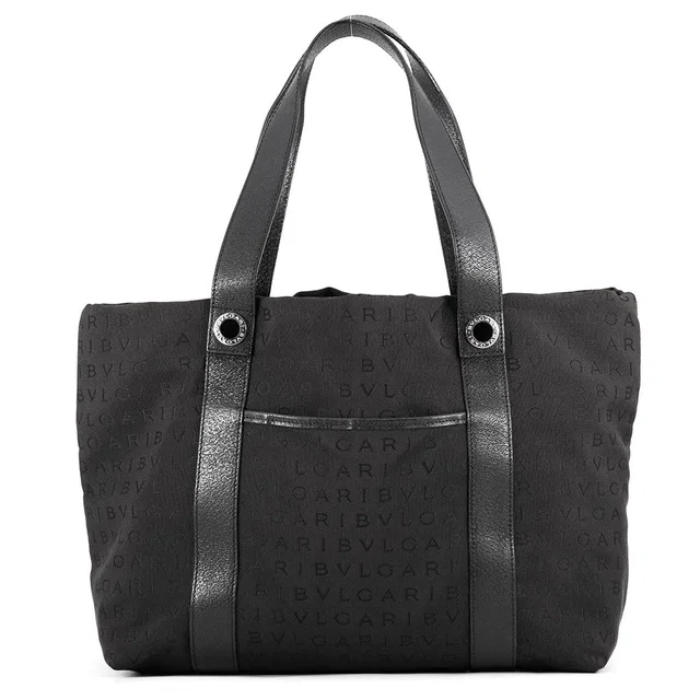Bvlgari Logo Mania Tote Bag Black Canvas Leather in Black Canvas from GALLERY RARE
