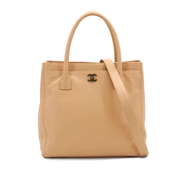 Chanel Vintage Executive Tote Shoulder Bag Beige Leather Gold Hardware in Beige Leather from Luxury Promise