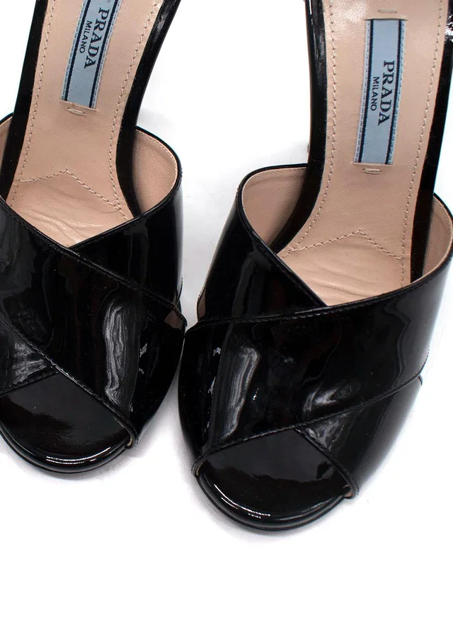 Prada Black Patent Leather Cross Over Heels in Black Patent leather from HEWI