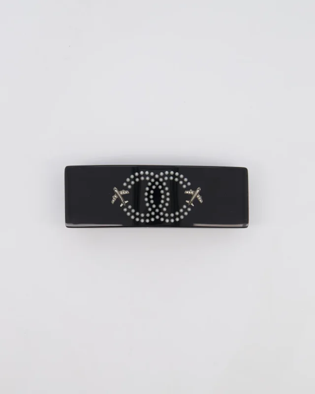 Chanel 16/S Black & White Hair Clip with Logo and Crystals in Black from Sellier, photo 6 of 13