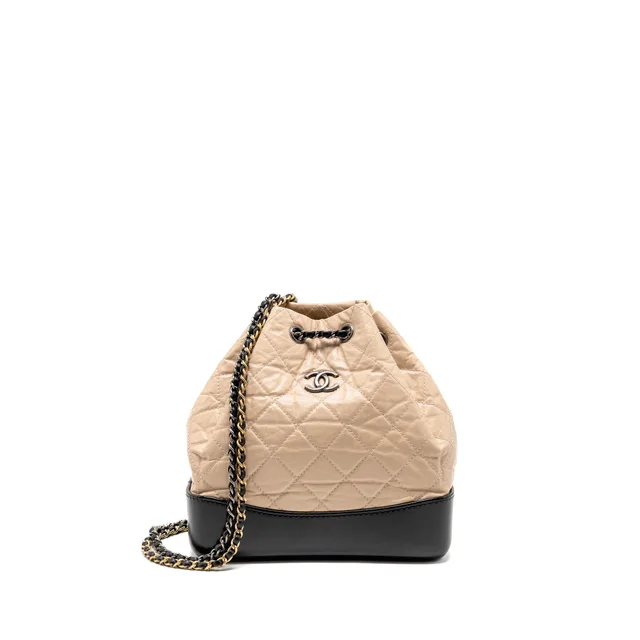Chanel Small Gabrielle Backpack Aged Calfskin Beige/ Black Multicolour Hardware in Black Calfskin from EMIER