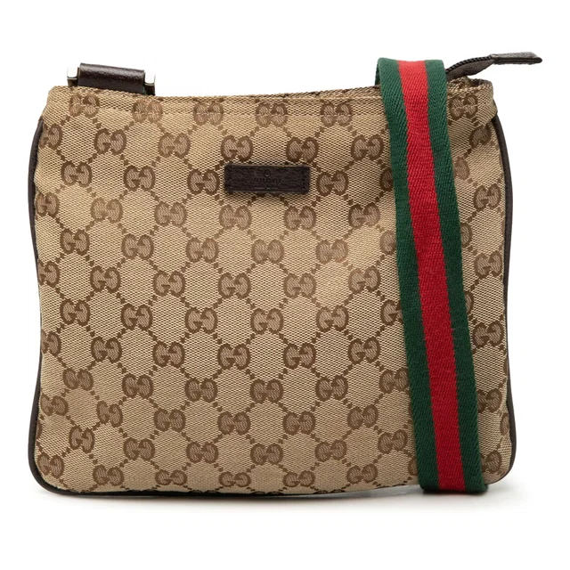 Beige Gucci GG Canvas Web Crossbody in Beige Canvas from Designer Revival
