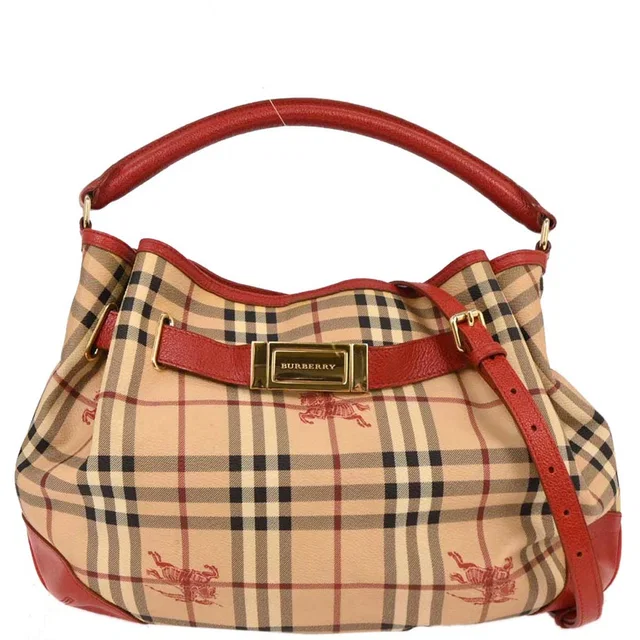 Burberry Beige Red House Check Handbag in Beige Leather from AMORE Vintage Tokyo