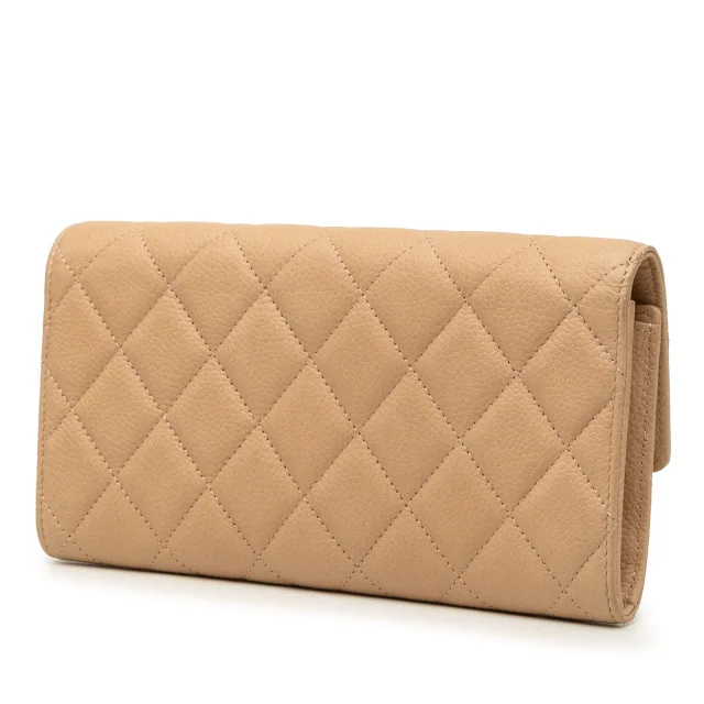 Chanel CC Quilted Caviar Gusset Flap Long Wallet in Beige Caviar leather from Designer Revival, photo 2 of 10