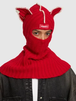 Charles Jeffrey LOVERBOY Hooded beanie with ribbed detail in 80% Wool, 20% Recycled Nylon, photo 4 of 5 from LUISAVIAROMA