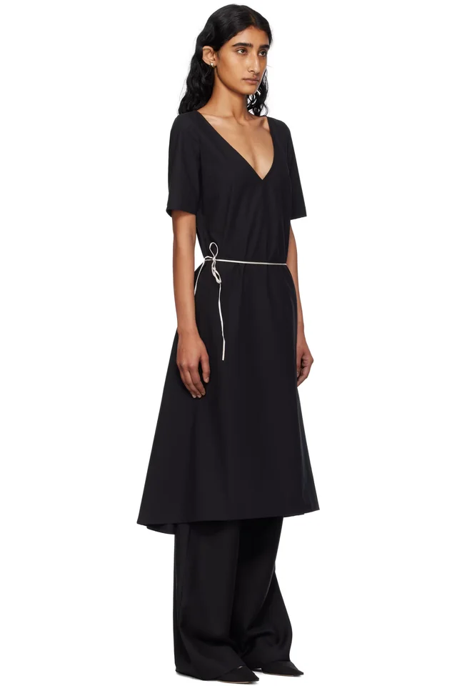 BAMBOU ROGER KWONG Black Cotton Poplin Midi Dress, photo 2 of 5 from SSENSE