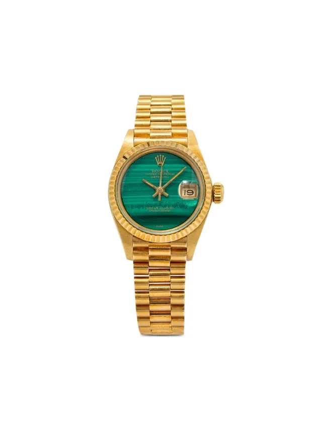 Rolex pre-owned Datejust 26mm - women - 18kt Yellow Gold - One Size - Green in green from Farfetch