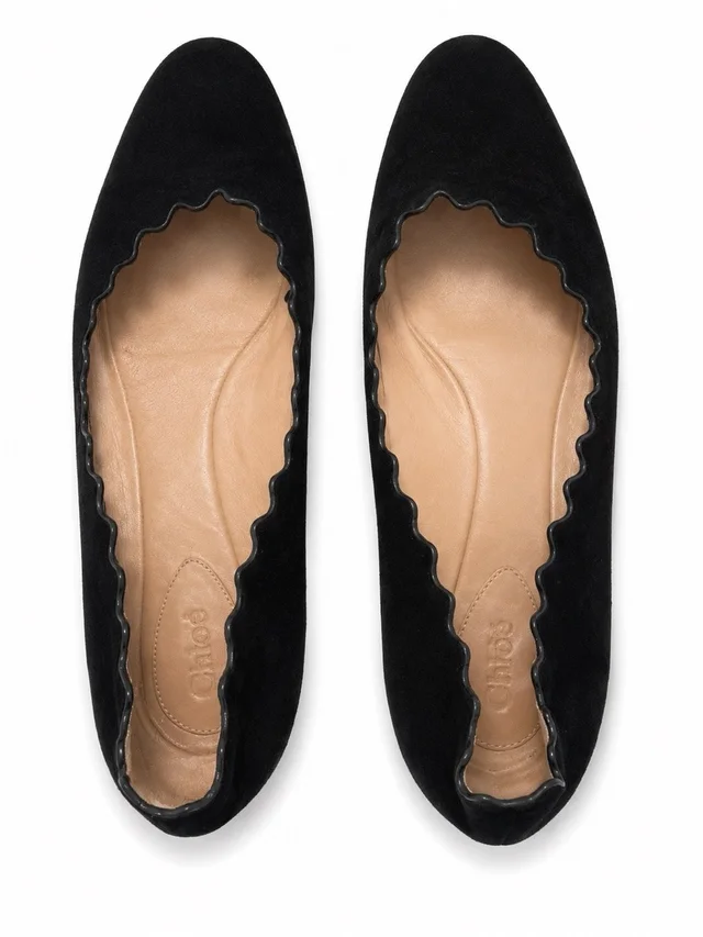 Chloé Lauren Black Suede Scalloped Ballet Flats 38 1/2 in black|brown|neutral Suede from Poshmark