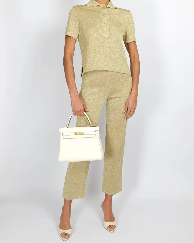 Dior Gold Metallic Short-Sleeve Top and Trousers Set Size FR 36/38 (UK 8/10) in Gold from Sellier