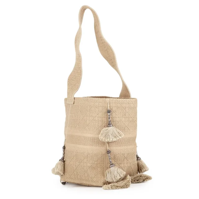 Dior D-BUBBLE Tassel Bucket Bag Beige Canvas in Beige Canvas from GALLERY RARE, photo 2 of 9