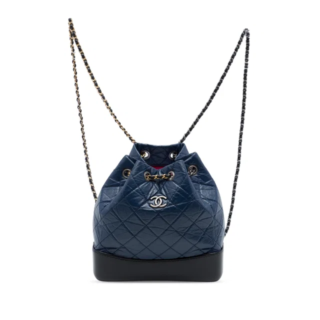 Blue Chanel Small Bicolor Quilted Aged Calfskin Gabrielle Backpack in Blue Calfskin from Designer Revival