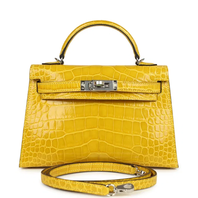 Hermès Kelly Sellier 20 Mimosa Shiny Alligator Palladium Hardware in Crocodile from Madison Avenue Couture