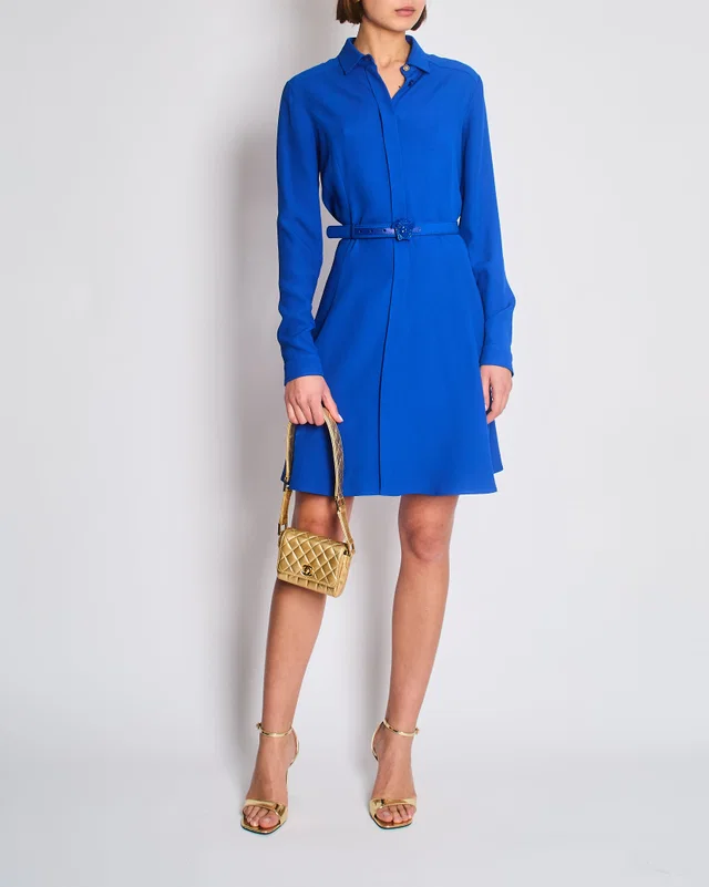 Versace Electric Blue Shirt Dress with Medusa Buckle Belt Size IT 42 (UK 10) in Blue from Sellier