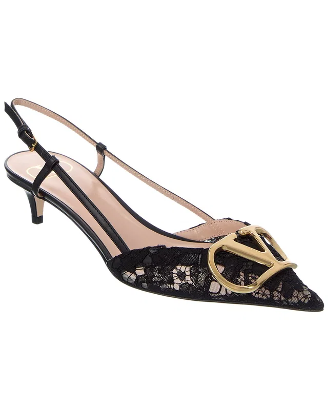 Valentino VLogo Signature 40 Lace & Leather Slingback Pump, image 1 of 1 from Gilt