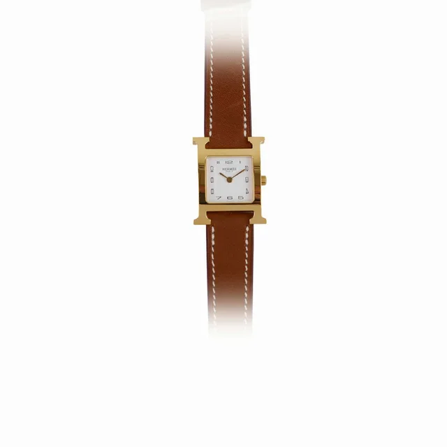 Hermès H Watch Gold PM with Barenia Strap in Gold Leather from The Purse Affair