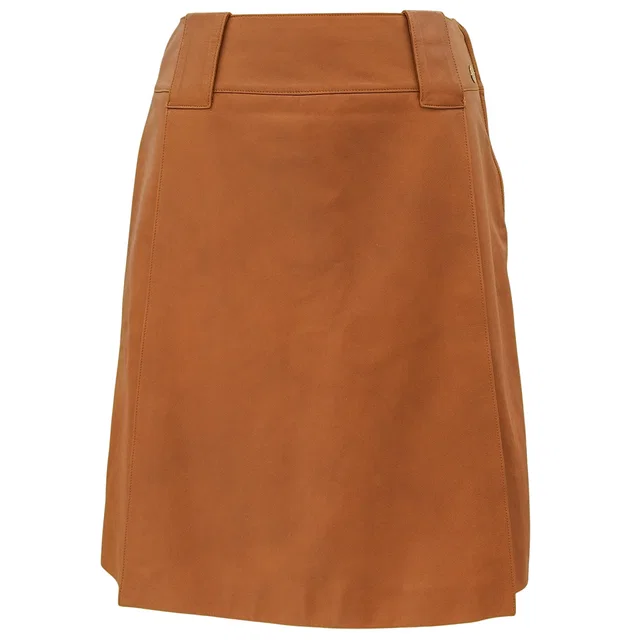 2001 CHANEL CC Mark Button Leather Skirt #38 Brown in Brown Leather from VINTAGE QOO TOKYO