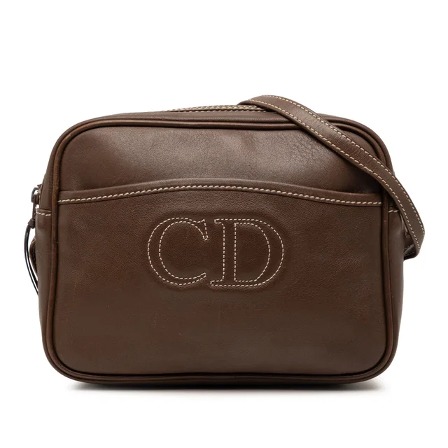 Brown Dior Leather Stitched CD Logo Camera Bag in Brown Leather from Designer Revival
