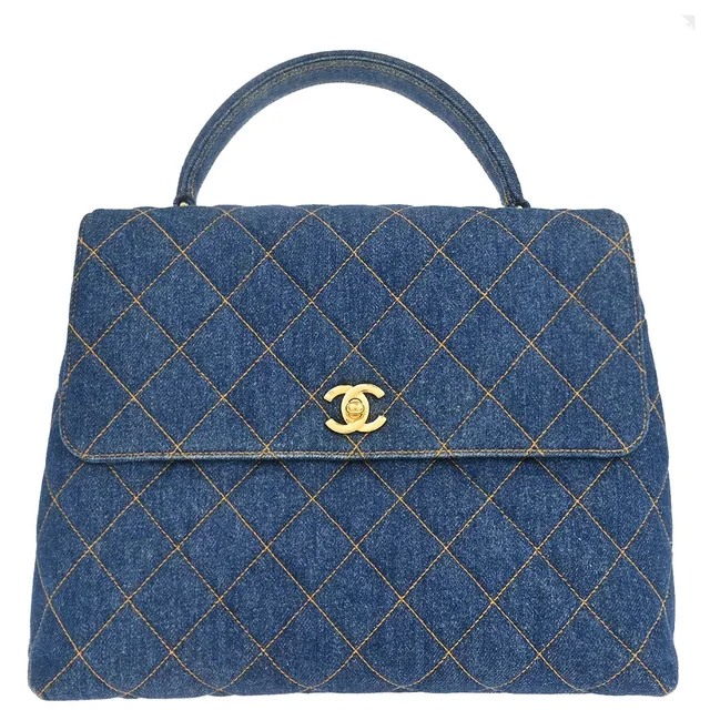 Chanel 1996-1997 Blue Denim Kelly Top Handle Handbag in Blue Denim from AMORE Vintage Tokyo