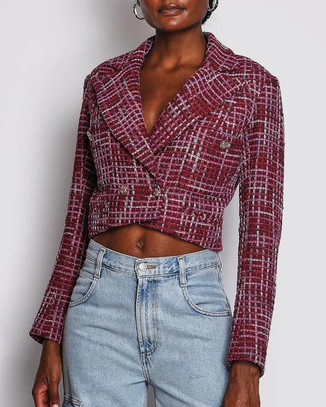 Chanel 23/C Pink and Burgundy Double Breasted Tweed Jacket Size FR 38 (UK 10) in Burgundy Tweed from Sellier