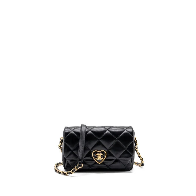 Chanel 23s Coco Love Flap Bag Lambskin Black Brushed GHW (Microchip) in Black Lambskin from EMIER