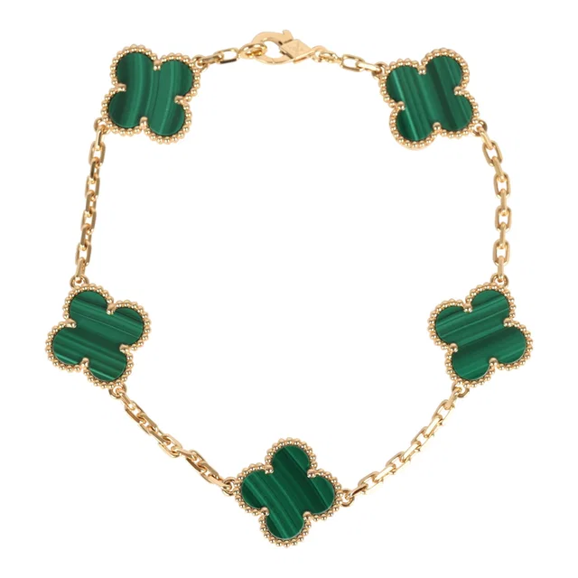 Van Cleef & Arpels Vintage Alhambra 5 Motif Bracelet Malachite 18K Yellow Gold in Yellow from Madison Avenue Couture