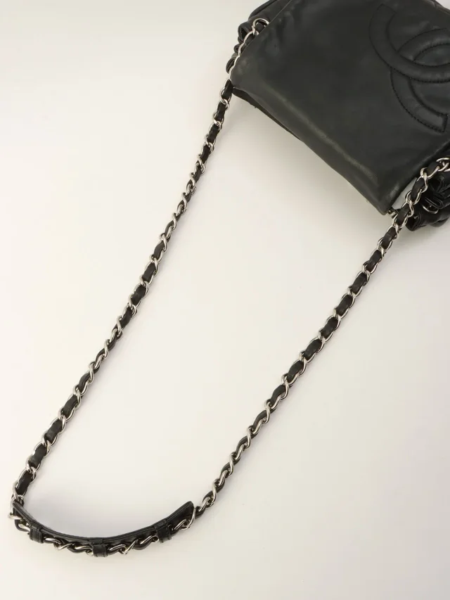 Chanel Around 2007, CC Mark Stitch Chain Shoulder Bag, Black in Black Lambskin from VINTAGE QOO TOKYO, photo 12 of 15