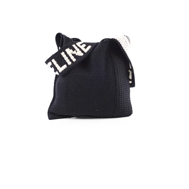 Celine Hand-Crocheted Black Cotton Shoulder Bag in Black from The Purse Affair