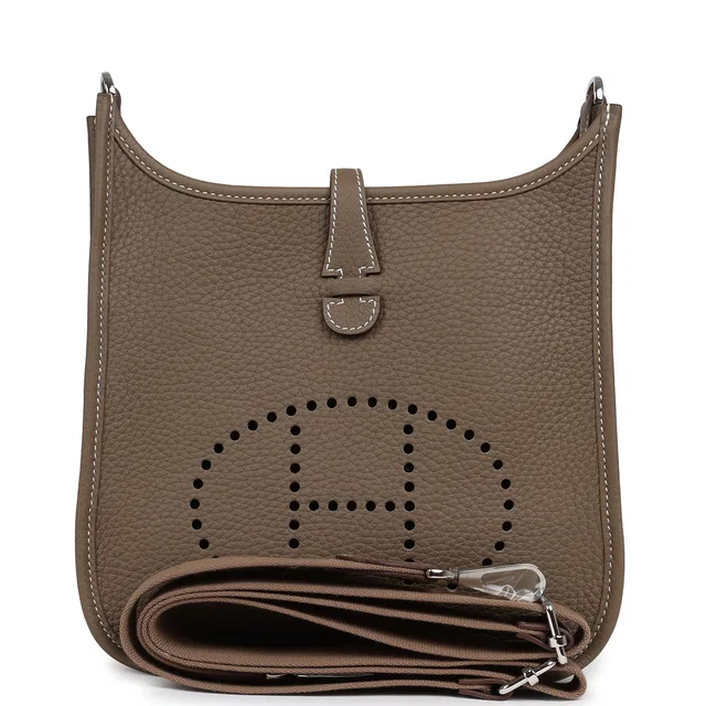 Hermès Evelyne 23 Etoupe Clemence Palladium Hardware in Taupe Clemence leather from Madison Avenue Couture