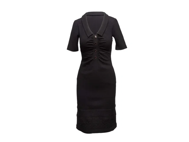 Vintage Black Valentino Short Sleeve Collared Dress Size US S in Black from Designer Revival