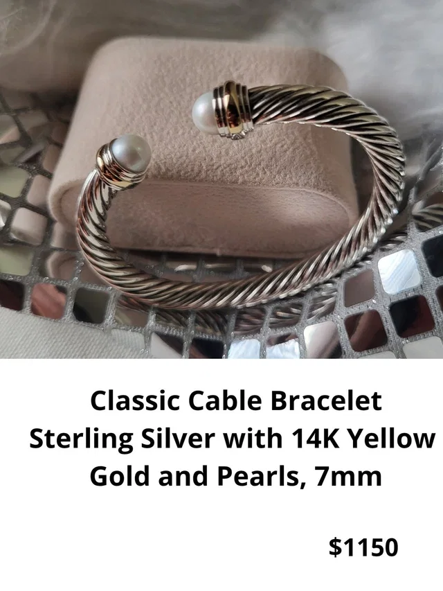 David Yurman Sterling Silver Cable Cuff Bracelet With 14k Yellow Gold And White Pearls.#Dyb01 in gold|gray|silver from Poshmark