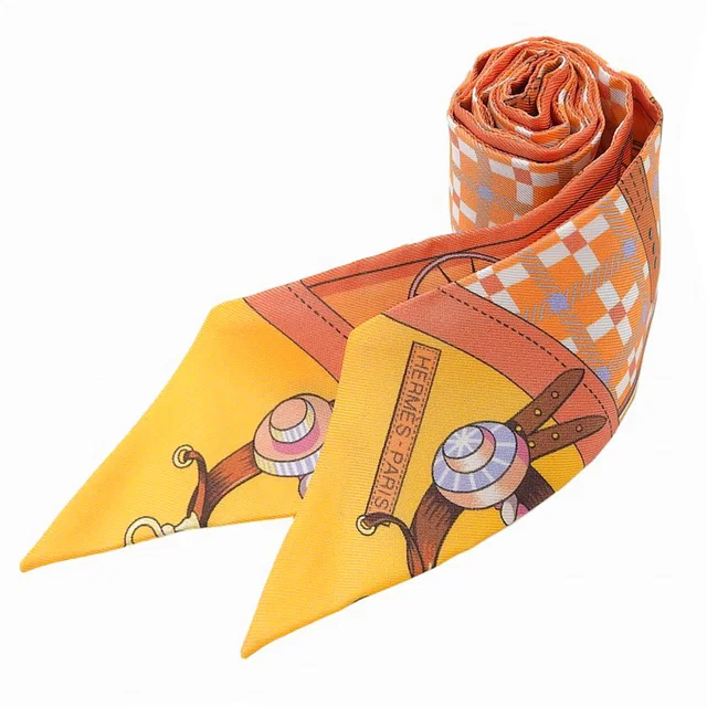 Hermès Evolution des Voitures Twilly Orange/Multicolor in Orange Silk from VINTAGE QOO TOKYO