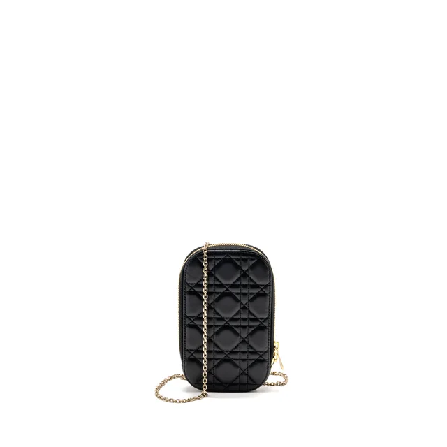 lady dior Call’in Dior phone holder lambskin black LGHW in Black Lambskin from EMIER