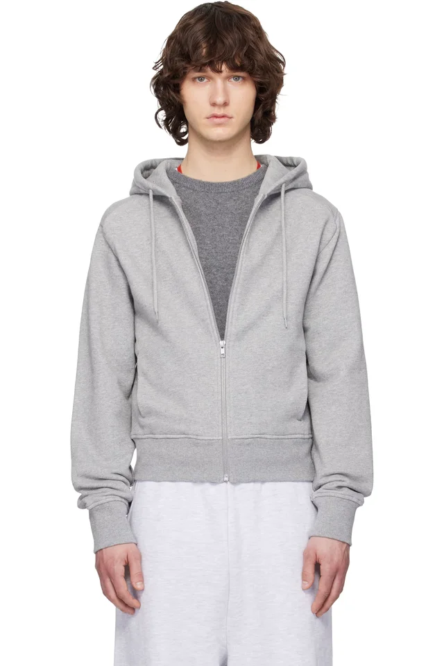 Gray Slim Zip Up Hoodie