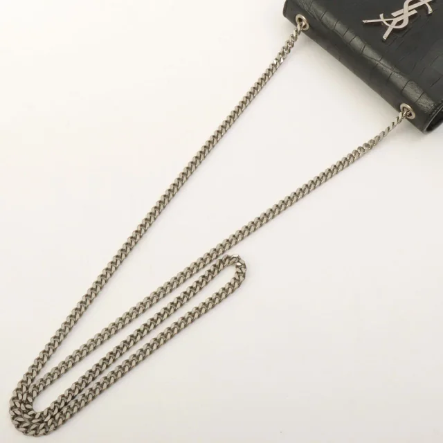 Saint Laurent Croco Embossed Kate Tassel Small Chain Shoulder Bag Black in Black Leather from VINTAGE QOO TOKYO, photo 11 of 14