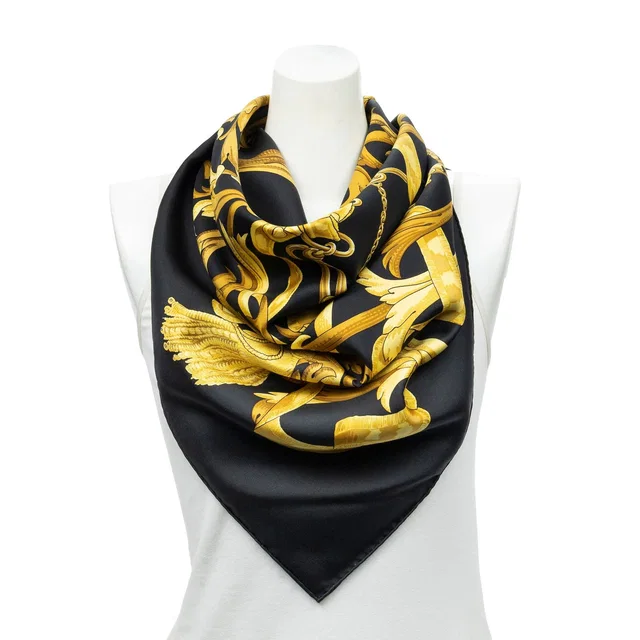 Hermès Scarf Black Gold Silk in Black Silk from The Reluxe