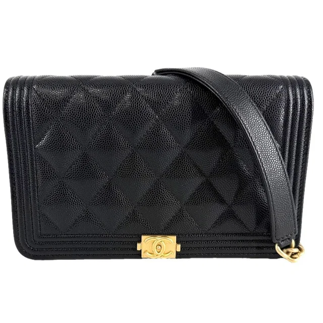 Chanel Chain Wallet Quilted Boy CC Logo Shoulder Bag Crossbody Boy Caviar in Caviar leather from The Reluxe