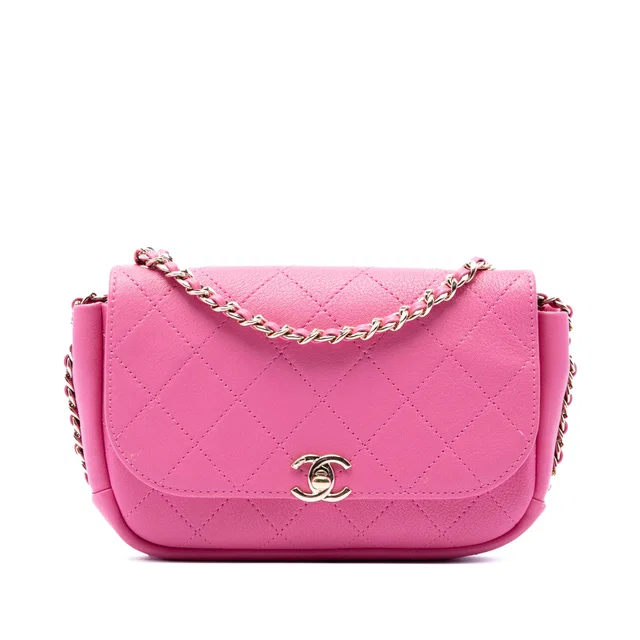 Pink Chanel CC Quilted Goatskin Casual Trip Flap Crossbody Bag in Pink Goatskin from Designer Revival