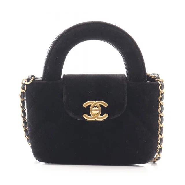 Chanel Shoulder Bag Quilted 2-Way Black Fabric Kelly Nano in Black from The Reluxe