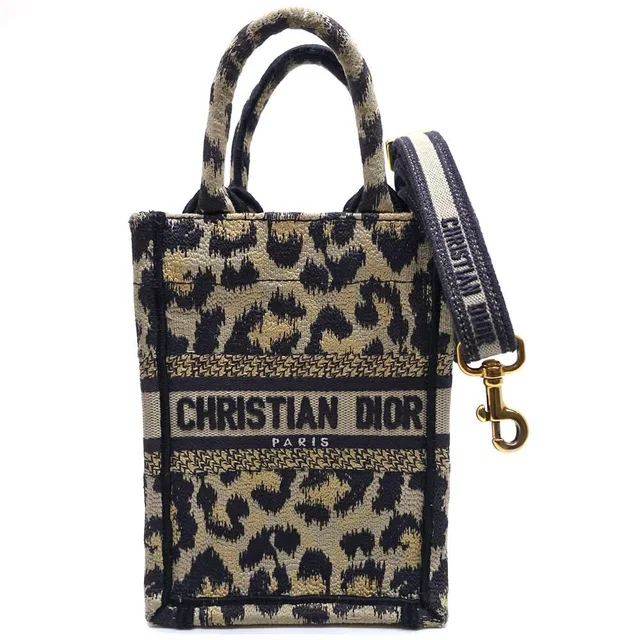 Dior Book Tote Mini Leopard Vertical Handbag 2-Way Gold in Gold Canvas from The Reluxe