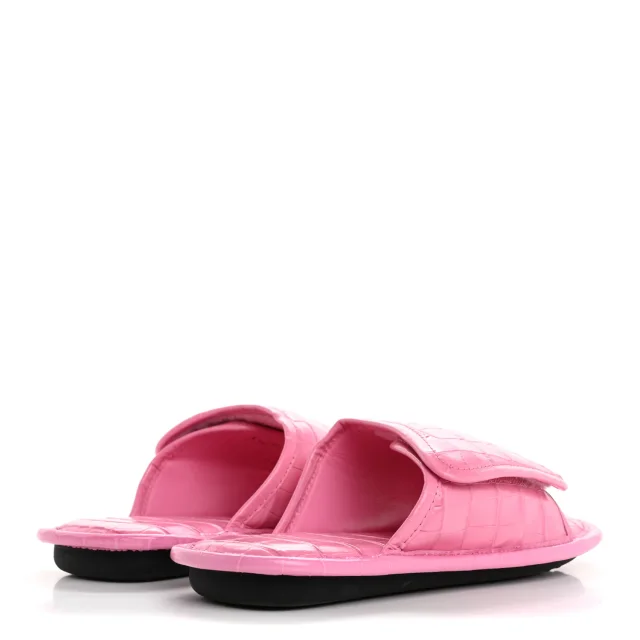 Balenciaga Logo Crocodile Embossed Slides 40 Fuxia in Calfskin from FASHIONPHILE, photo 5 of 10