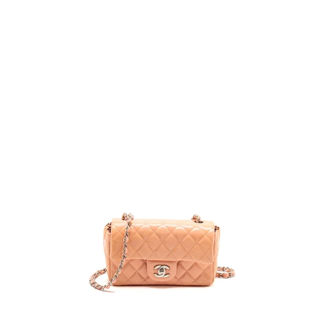 Chanel Mini Rectangular Flap Bag Patent Pink SHW in Pink Patent leather from EMIER
