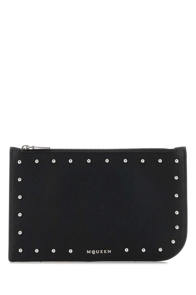 Alexander McQueen Pouch Wallet — Black in Black Leather from HEWI