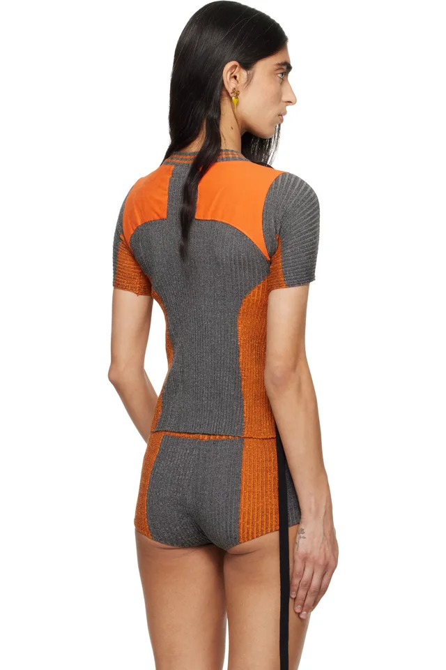 Ottolinger Orange & Gray Textured Knit Team T-shirt, photo 3 of 4 from SSENSE