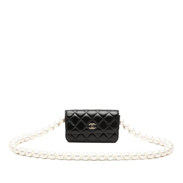 Black Chanel Quilted Calfskin Maxi Pearls Clutch With Chain Crossbody Bag in Black Calfskin from Designer Revival