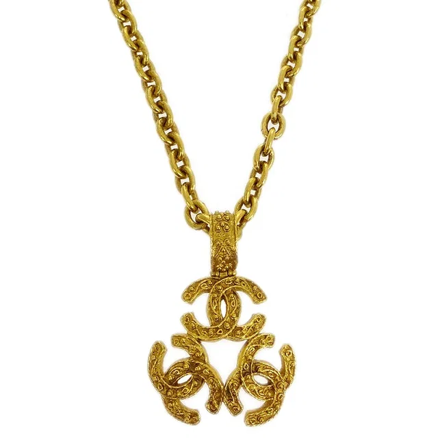 Chanel 1994 Filigree Triple CC Gold Necklace in Gold from AMORE Vintage Tokyo