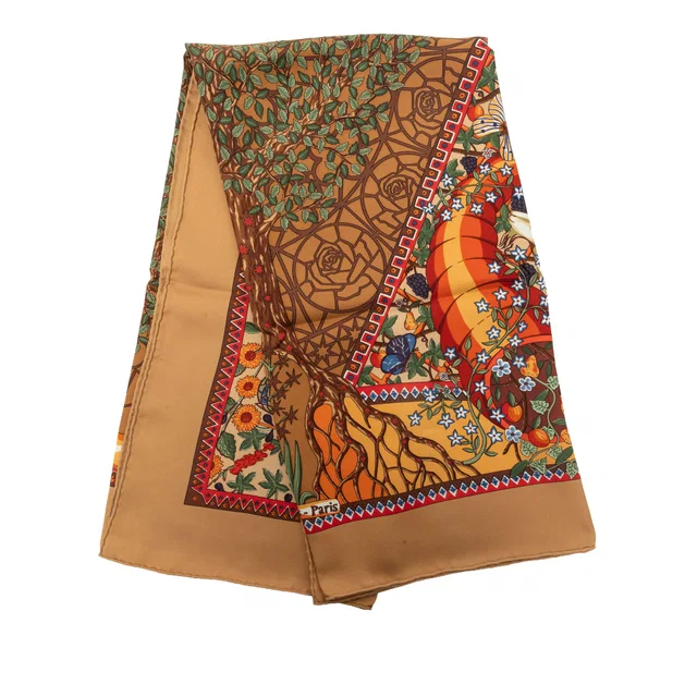 Brown Hermès Axis Mundi Carre Silk Scarf 90 Scarves in Brown Silk from Designer Revival