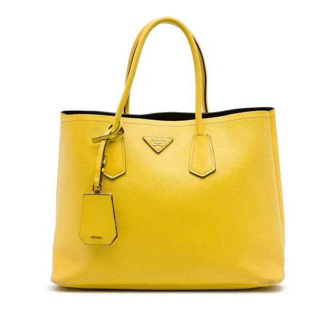 Yellow Prada Medium Saffiano Cuir Double Satchel in Yellow Saffiano leather from Designer Revival