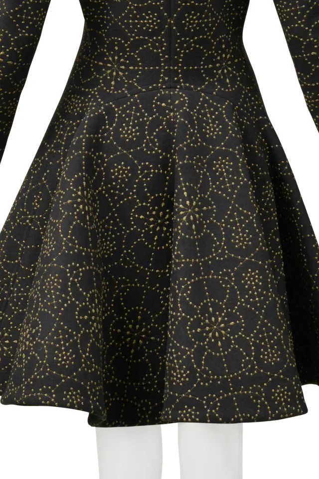 Alaïa Black Coat With Metallic Gold Embroidery in Black Cashmere from Resurrection Vintage, photo 11 of 12
