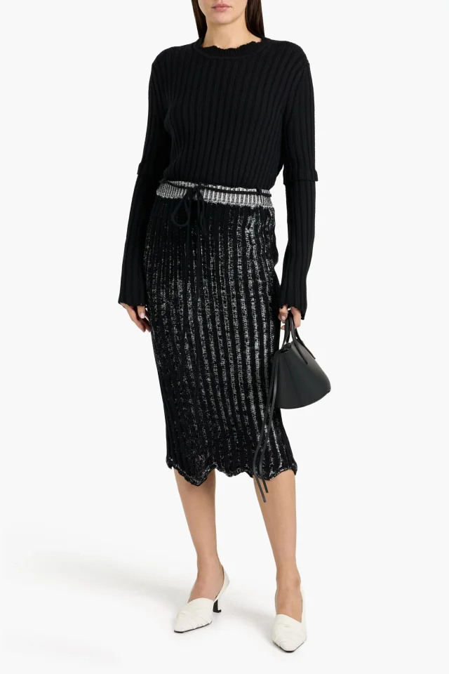 Acne Studios Ribbed Cotton-Blend Midi Skirt in Black, photo 2 of 4 from THE OUTNET